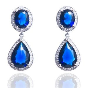 925 Silver Earrings Blue Swarovski Elemtent.